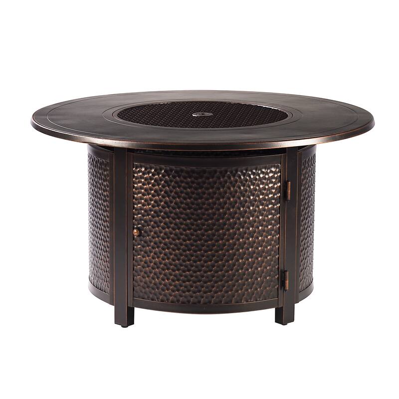 Round 44 in. x 44 in. Aluminum Propane Fire Pit Table with Glass Beads, Two Covers, Lid, 55,000 BTUs - N/A