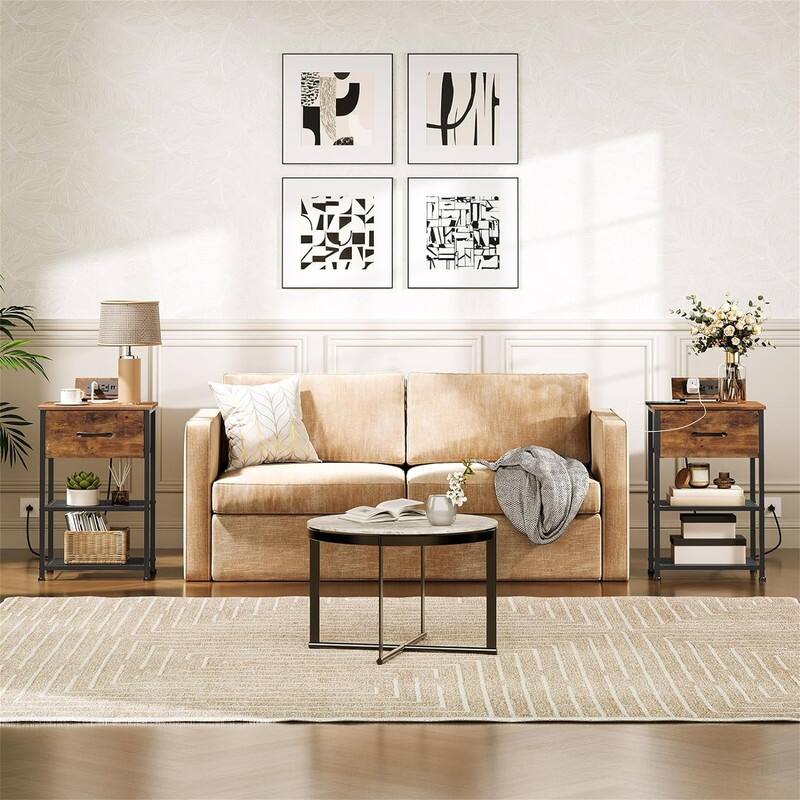 Nightstand with Charging Station End Tables with USB Ports Outlets