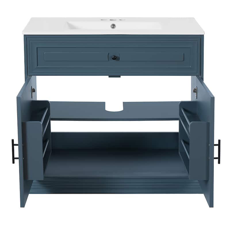 36" Bathroom Vanity with Ceramic Sink, Bathroom Storage Cabinet with 2 large Soft Closing Doors and Door Shelf