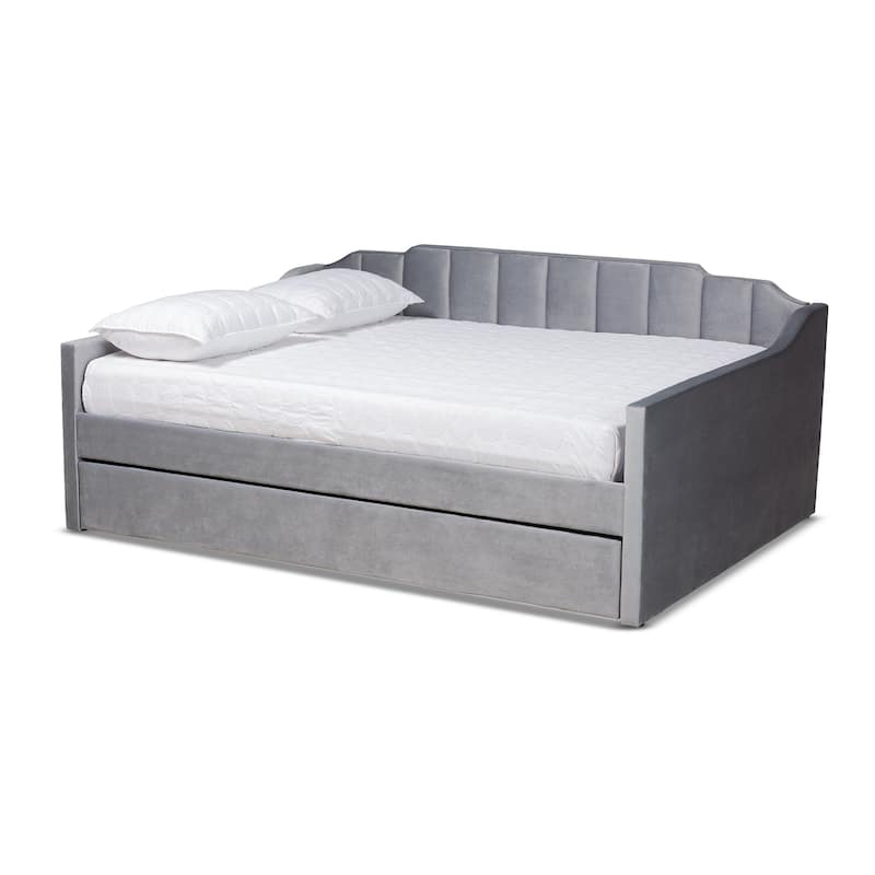 Lennon Modern and Contemporary Velvet Fabric Daybed with Trundle - Grey - Full