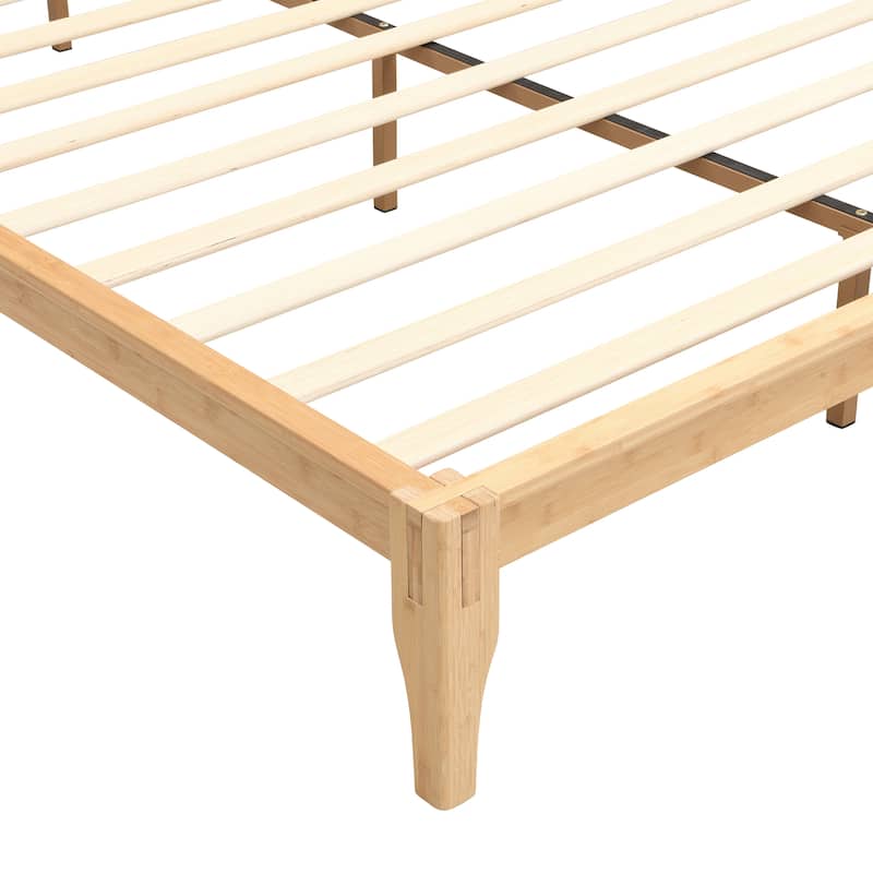 Bamboo Platform Bed Frame with Wood Slat Metal Support