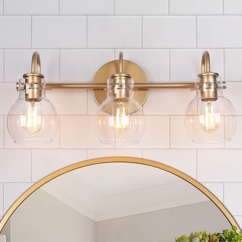Modern 2/3/4/5-Light Bathroom Vanity Light Globe Glass Wall Sconce Minimalist Design - 3-Light/ 22" - Light Gold