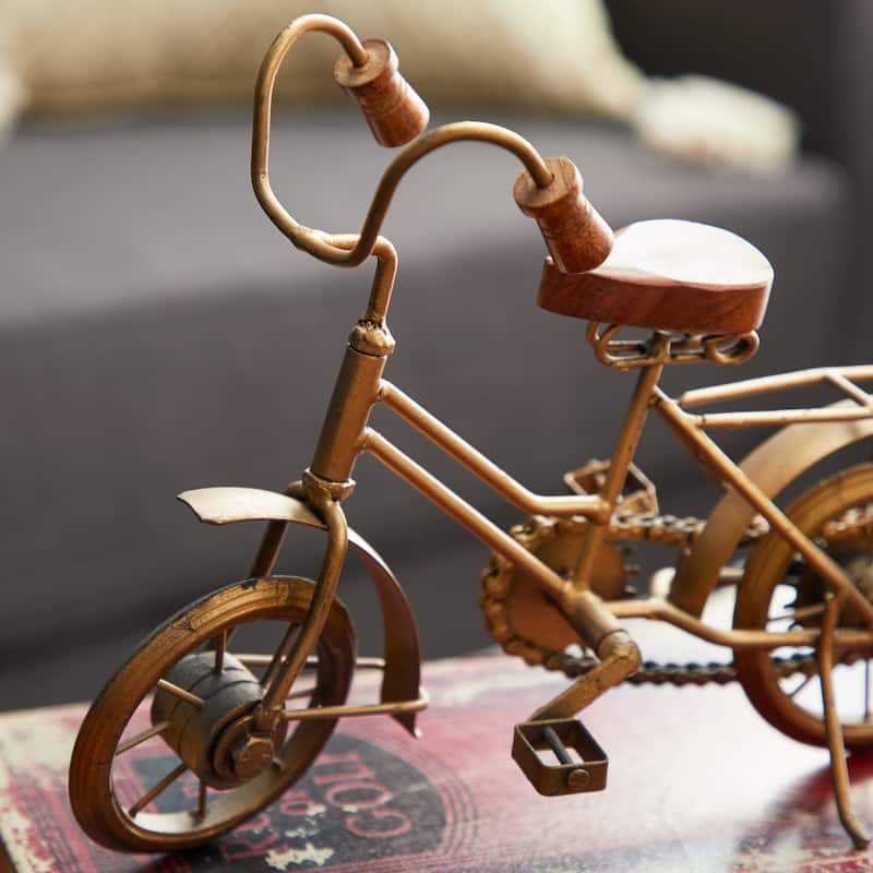Gold Metal Bike Decorative Sculpture with Wood Accents (Set of 2) - 11 x 5 x 8