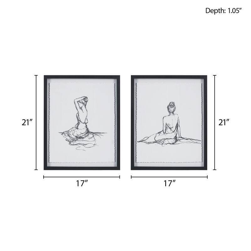 Sketch 2-piece Framed Glass and Matted Wall Art Set - Black
