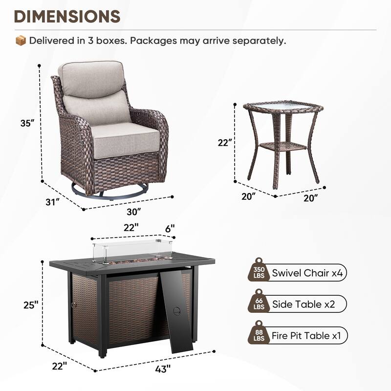 Pocassy Patio Swivel Chairs with 43 inch Fire Pit Table Set