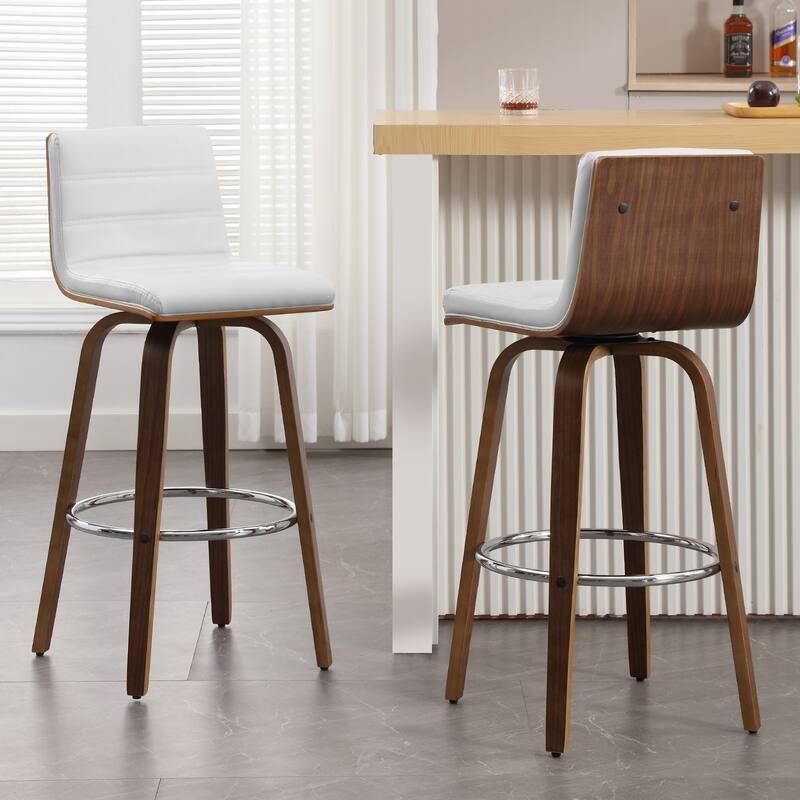 Faux Leather & Wood Swivel Bar Stools/ Counter Stool Set of 2
