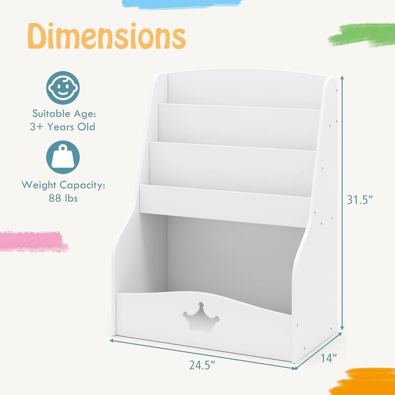 Gymax Kids Bookshelf 4-Tier Wooden Bookcase Toy Storage Organizer