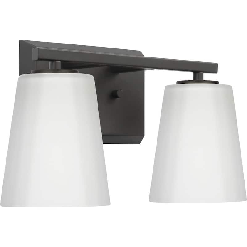 Vertex Collection Two-Light Matte Black Etched White Glass Contemporary Bath Light - 12.87 in x 6.25 in x 7.5 in