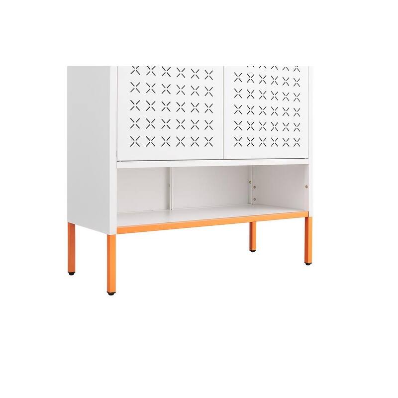 Grid Double Door Shoe Cabinet with Adjustable Shelves and Moisture-Proof Base