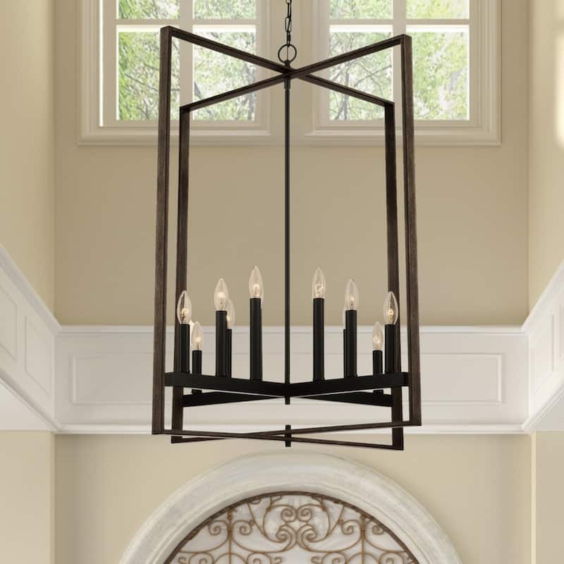 Acroma 12-light Farmhouse Rustic Geometric Chandelier for Entryway - 31 inches - WeatheredWalnut