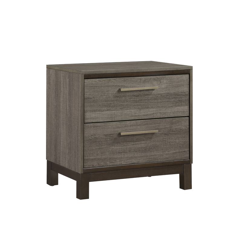 Two-Tone Antique Gray Nightstand with Brass Bar Pulls and Dovetail Drawers