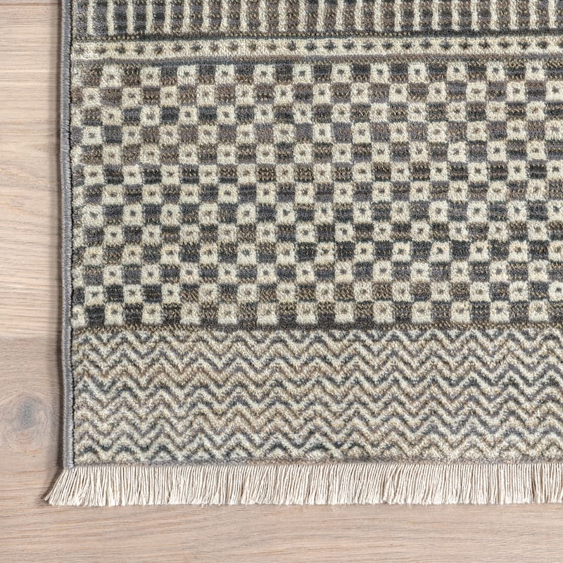 Nuloom Lavender Geometric Fringe Area Rug