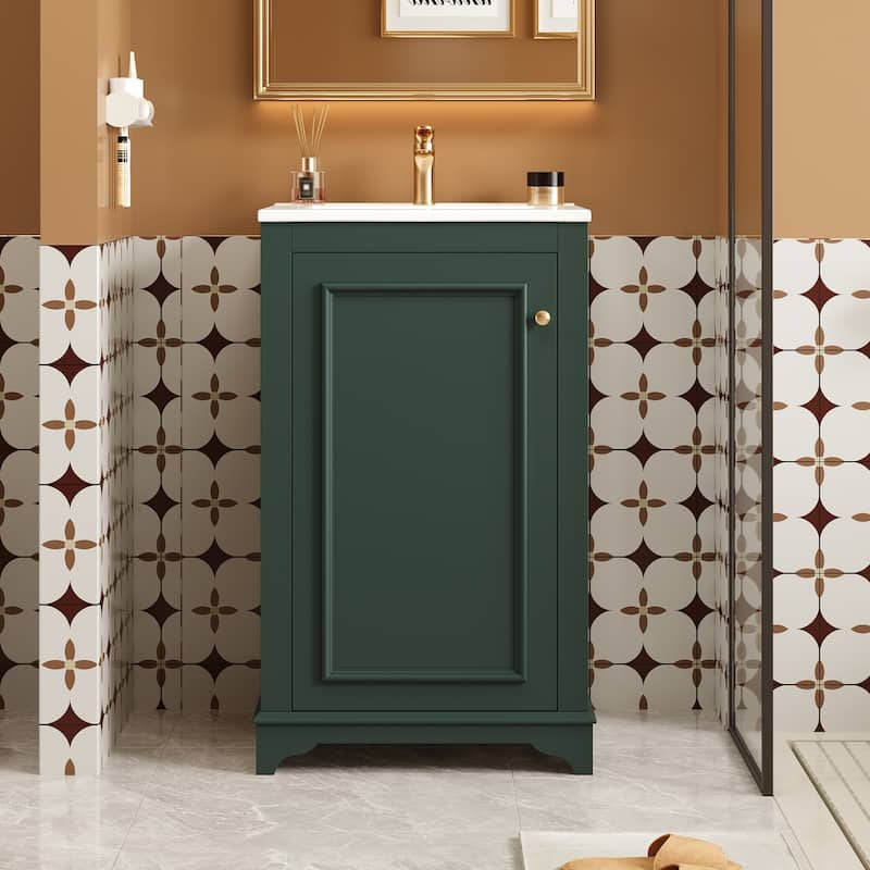 20" Bathroom Vanity with Ceramic Sink - Soft Closing Door, Adjustable Shelf, Freestanding Modern Single Vanity