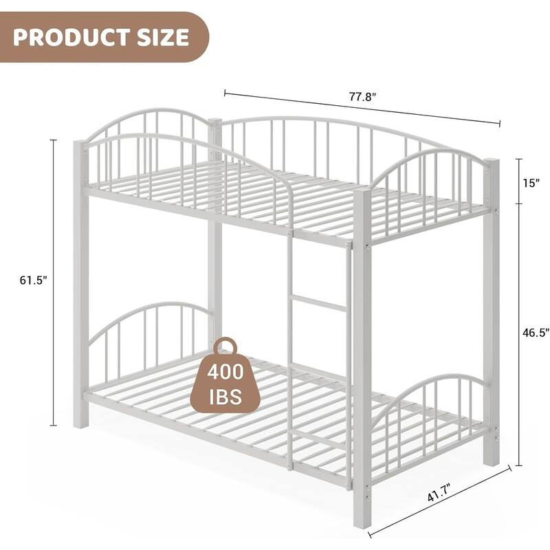 Bunk Bed Twin Over Twin with Stairs and Arched Guardrail for Bedroom and Small Space