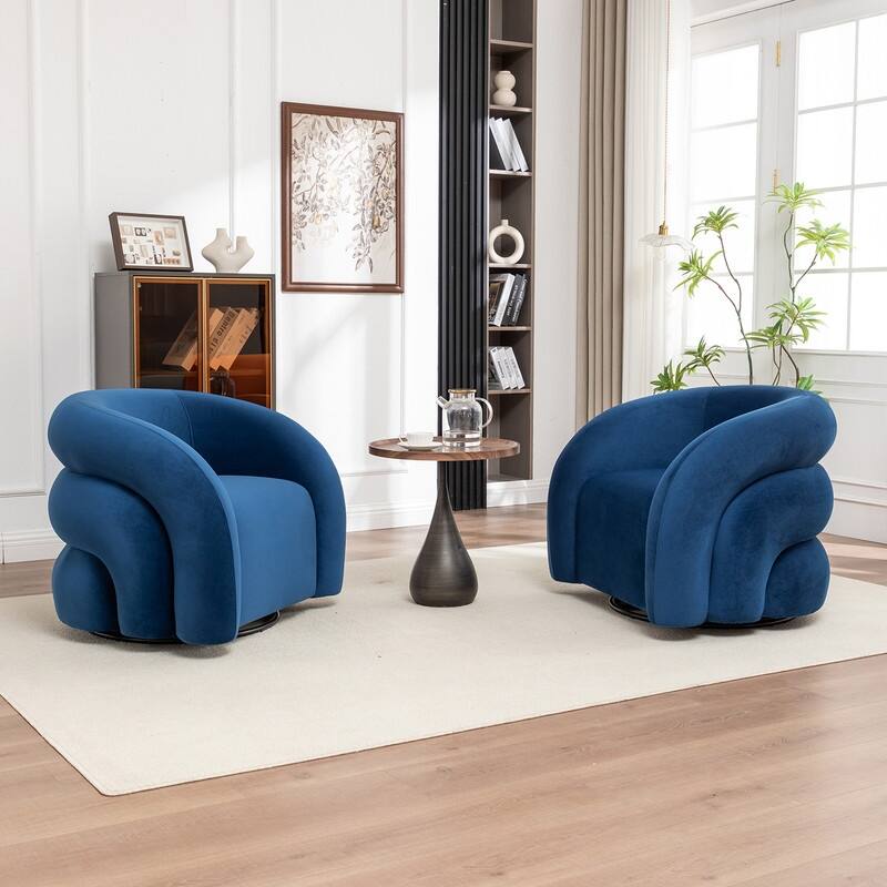 SEYNAR Modern Glam Velvet 360 Degree Swivel Accent Armchair with Tufted Back Set of 2
