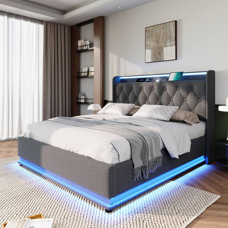 Upholstered Bed with LED Function and USB Charging