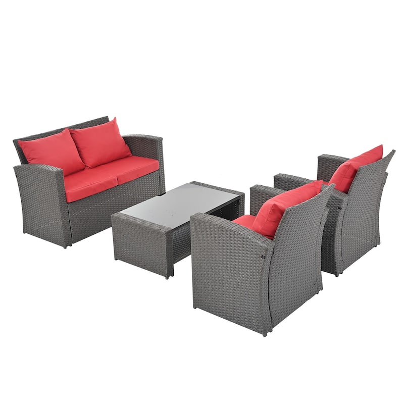 Outdoor Wicker Weaving Conversation Combo Set of 4
