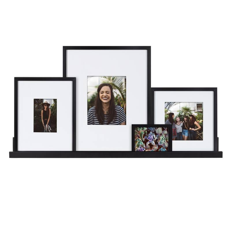 Kate and Laurel Gallery Wall Shelf with Frames Set - 5 Piece - Black