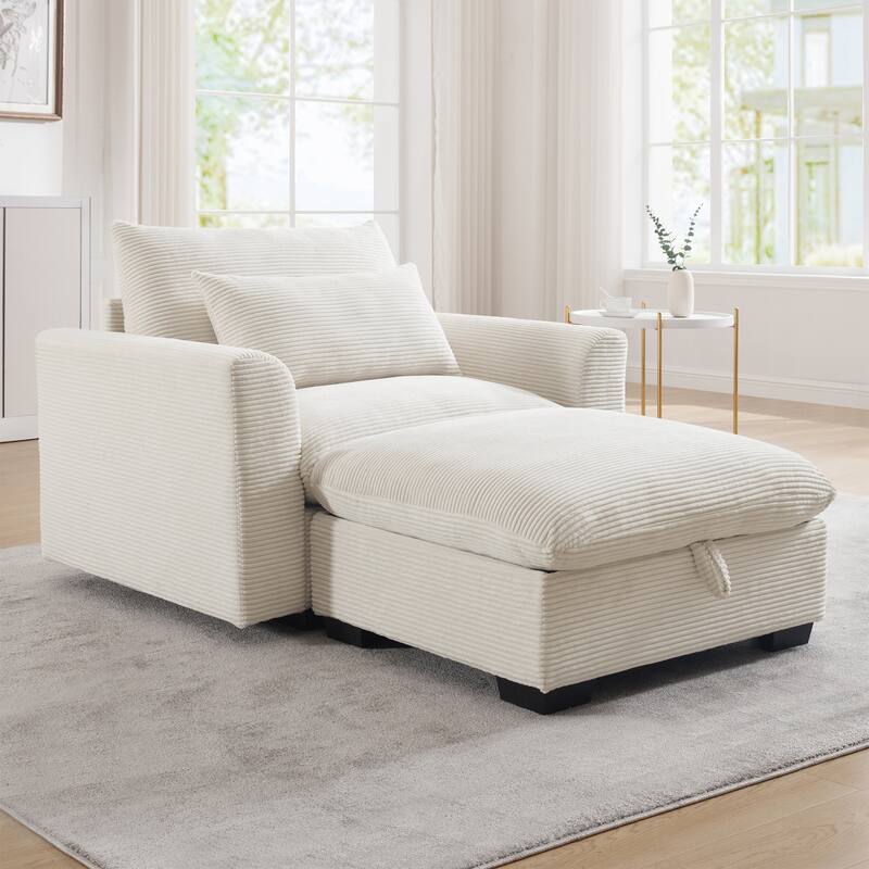 GDFStudio- Briarwood Corduroy Sofa With Storage Ottoman