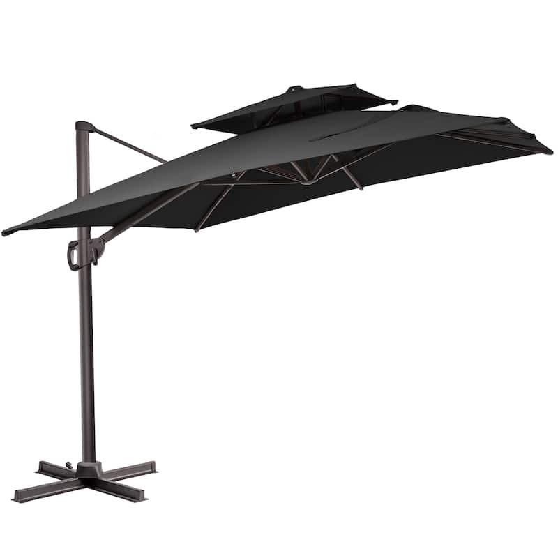 11 x 9 ft Outdoor Rectangular Patio Offset Cantilever Umbrella with 360-degree Rotation and 6 Shade Angles - Black with no base