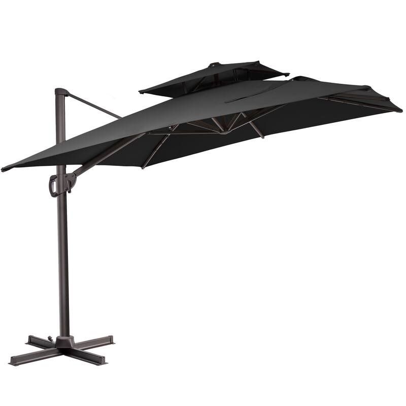 Double top 10.5 ft. x 9 ft. Heavy-Duty 360-Degree Rotation Cantilever Patio Umbrella - Black