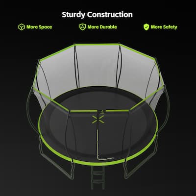 New Design 14FT Trampoline for Kids with Upgraded Arc Composite Pole and Safety Enclosure Net, Ladder and 8 Wind Stakes, Round O