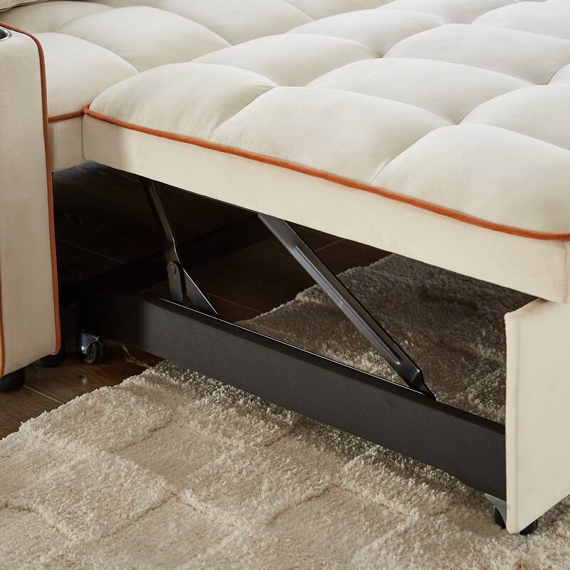 Convertible Sofa Bed with Adjustable Back, USB Charger, and Pillows for Living Room or Office