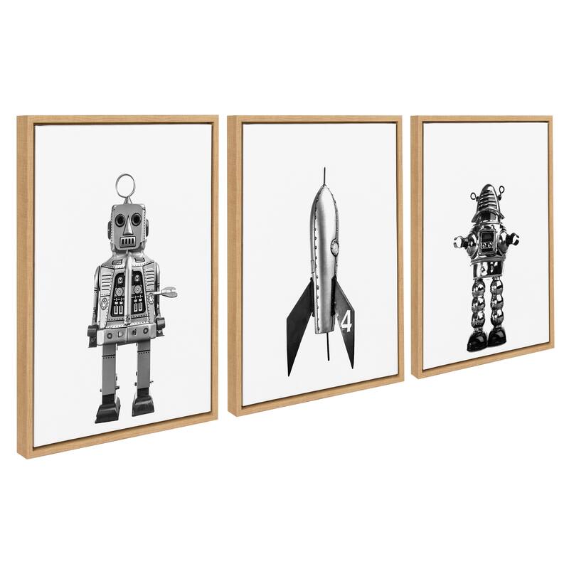 Kate and Laurel Sylvie Robot Canvas Art by Saint and Sailor Studios - 3 Piece Set 18X24 - Natural