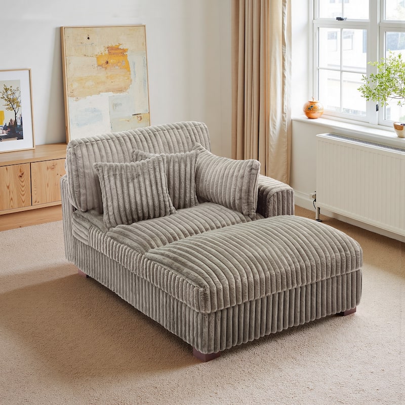 Modern Indoor Chaise Lounge Couch with Pillows - Light Brown - Right Facing