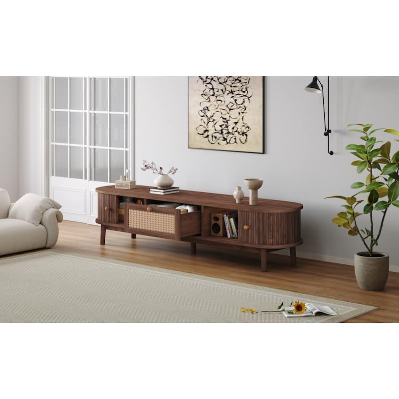 TV Stand Media Console TV Cabinet with Rattan-Front Drawer