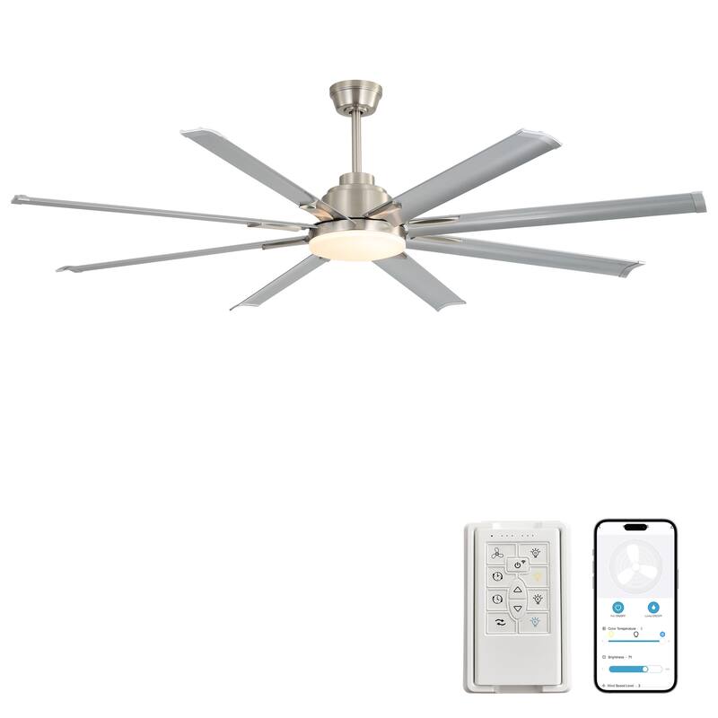 84-inch DC Motor Ceiling Fan with Dimmable Light - Nickel