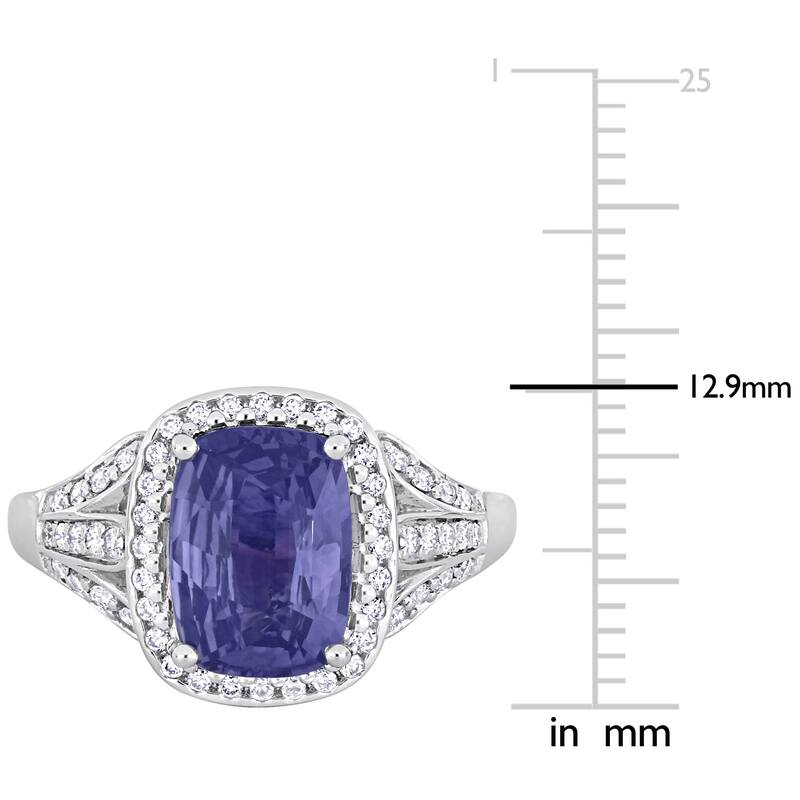 Miadora 3 1/10ct TGW Violet Sapphire and 5/8ct TDW Diamond Halo Ring in 14k White Gold