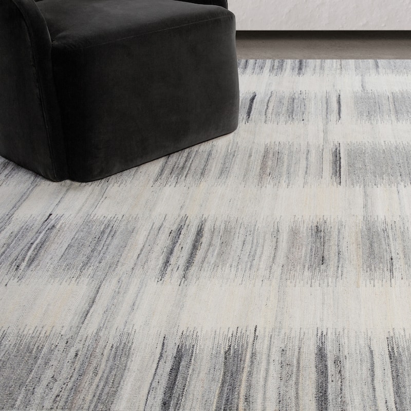 Ben Soleimani Kata Flatweave Wool Rug - 6' x 9' - Silver/Charcoal