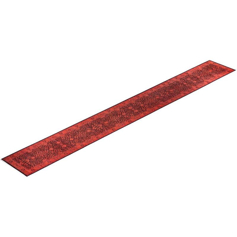 Overton Hand Knotted Wool Vintage Inspired Modern Contemporary Overdyed Pink Runner Rug - 2' 6" x 21' 10"