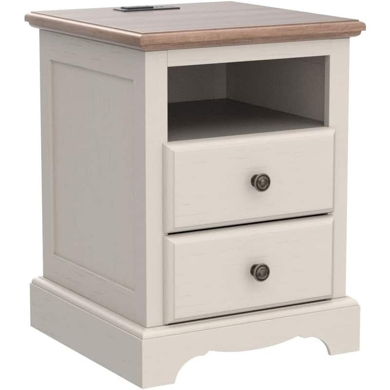 Vintage Wood Nightstand with Charging Station, End Table, Side Table