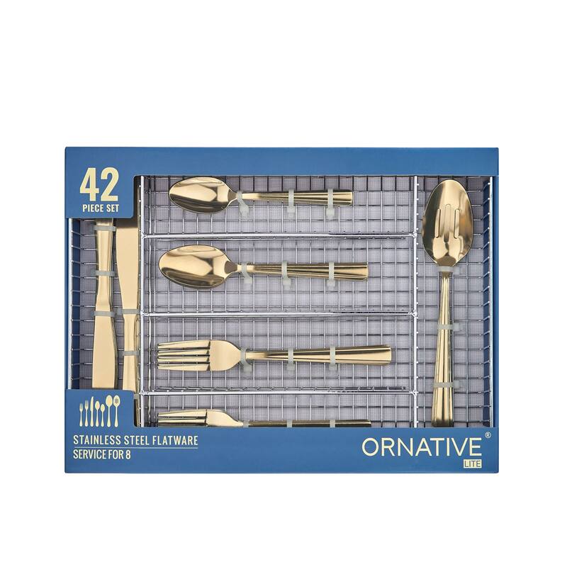 Ornative ALICJA Stainless Steel 42 Pieces Flatware Set with Buffet - 10.71" H x 14.37" W x 1.77" D