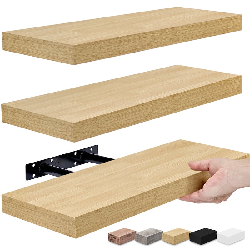 Floating Shelves, Farmhouse Hanging Wall Shelf Decor - 16 Inches, 3 Pk - Brown