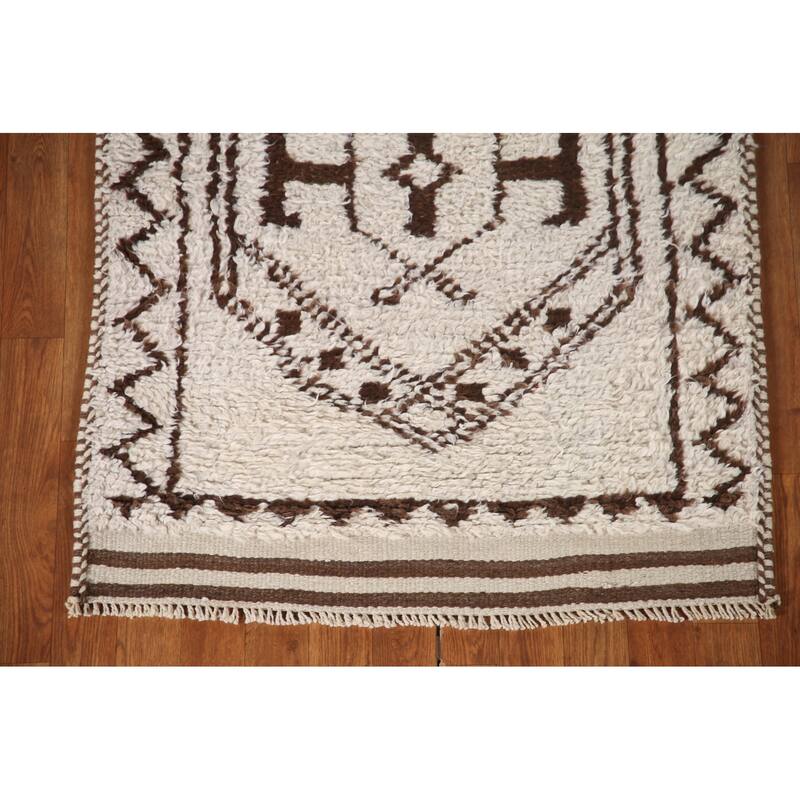 Beige Tribal Anatolian Runner Rug Hand-knotted Wool Carpet - 3'1"x 12'7"