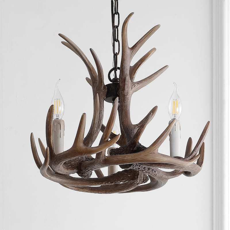 Antler 18" Adjustable Resin Antler 3-Light LED Chandelier, by JONATHAN Y
