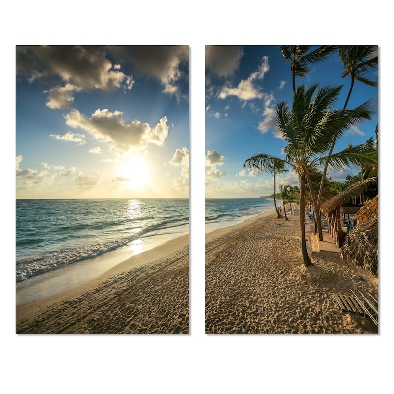 Designart "Beautiful Caribbean Vacation Beach" Large Beach Canvas Wall Art Print 2 Piece Set