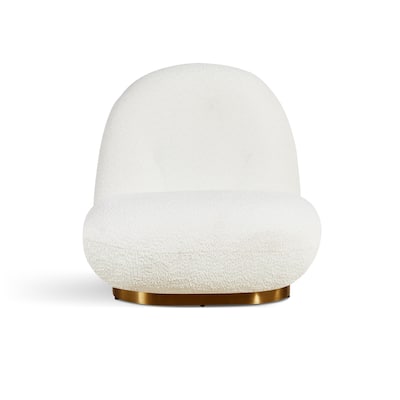 White Plush Glam Lounge Chair with Gold Base