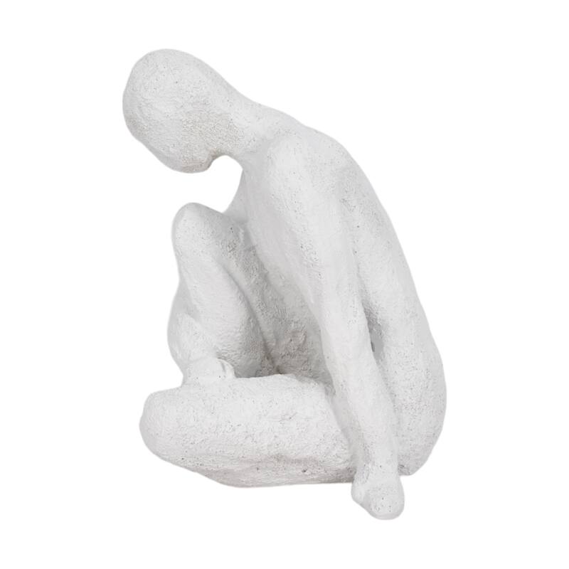 Sagebrook Home 7-Inch White Polyresin Contemplating Figure with Rough Texture - 5" x 5" x 7" - 5" x 5" x 7" - Solid White White