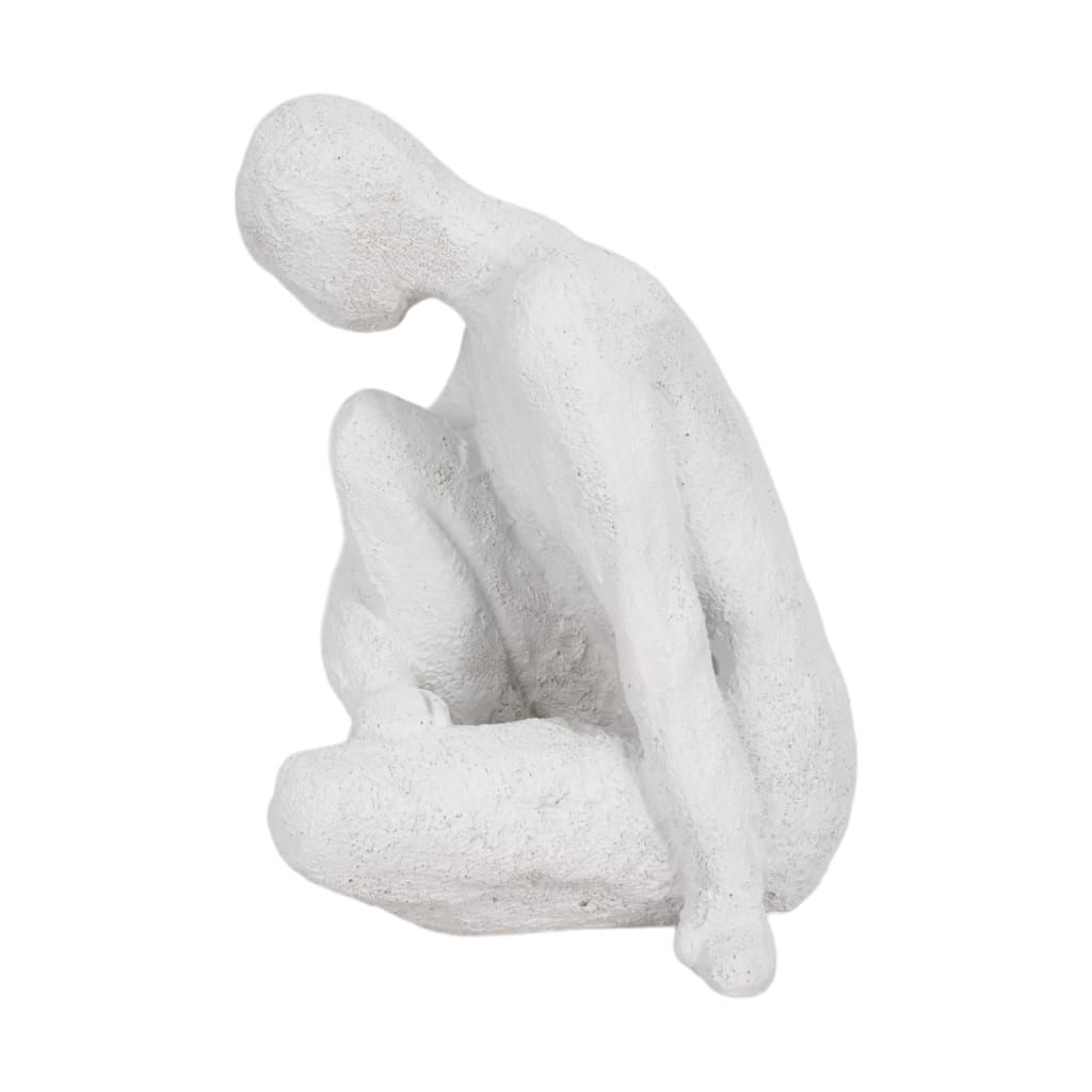 Sagebrook Home 7-Inch White Polyresin Contemplating Figure with Rough Texture - 5" x 5" x 7"