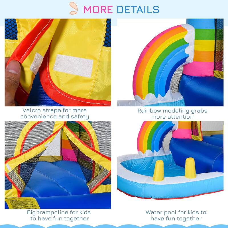 Outsunny Inflatable Bounce House for Kids 2-in-1 Jumping Castle for Indoor Outdoor Party with Trampoline, Pool, Carry Bag