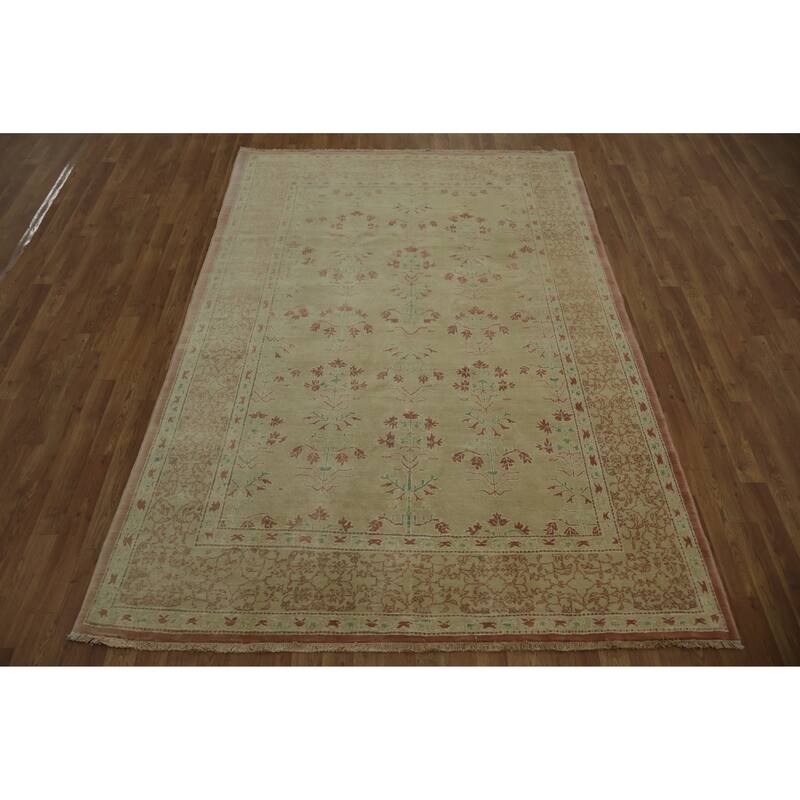 Hand Knotted Oriental 100% Wool Carpet Traditional All-Over Green Ziegler Area Rug - 8' 9'' X 5' 11''
