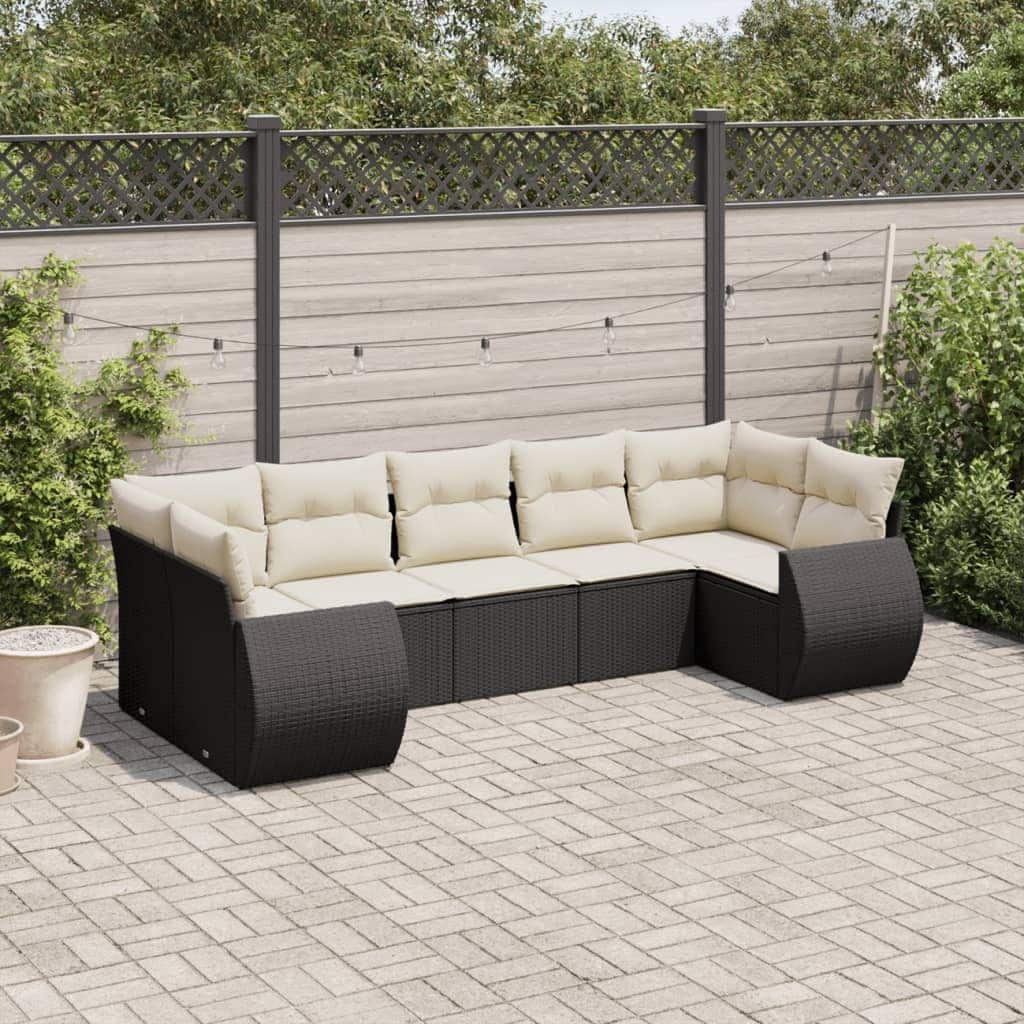 vidaXL Garden Sofa Set Black PE rattan, powder-coated steel, 100% polyester - 24.4 x 28 x 27.2