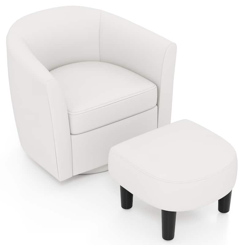 Costway Swivel Barrel Chair with Ottoman Footrest Curved Backrest & - See Details - Creamy White