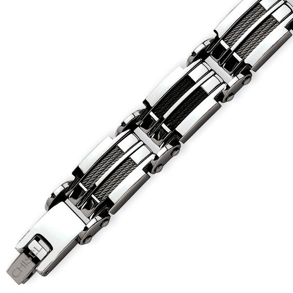 Chisel Stainless Steel Silver & Black Plated Wire Polished 8.5 Inch Bracelet