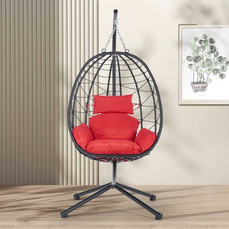 GDFStudio - Celeste Indoor Outdoor Swing Egg Chair with Stand for Relaxing Patio and Garden Lounging