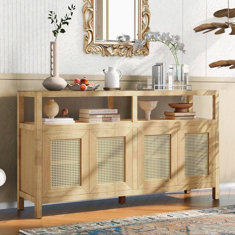 60" Bohemian Rattan Buffet Storage Cabinet with Adjustable Shelves for Functional Home Organization